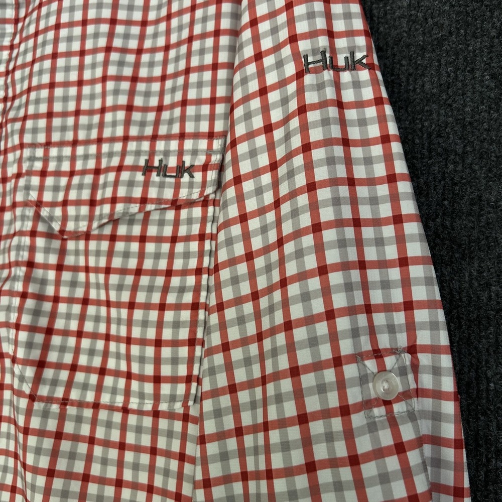 Huk Tide Point Performance Fishing Shirt Men's XL Red Gray Check LS Button Down - Picture 4 of 15